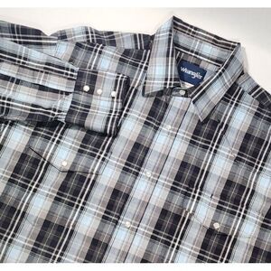 men's WRANGLER Western long sleeve White PEARL Snaps Black/Lt Blue Plaid size XL